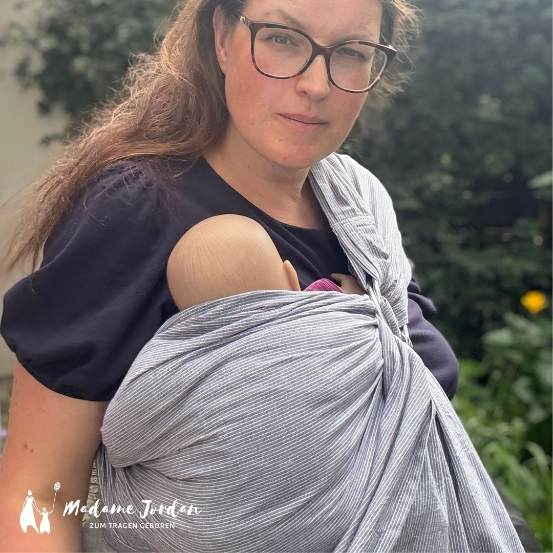 Ringsling - Baumwolle Leinenoptik Hybrid - Streifen india ink 