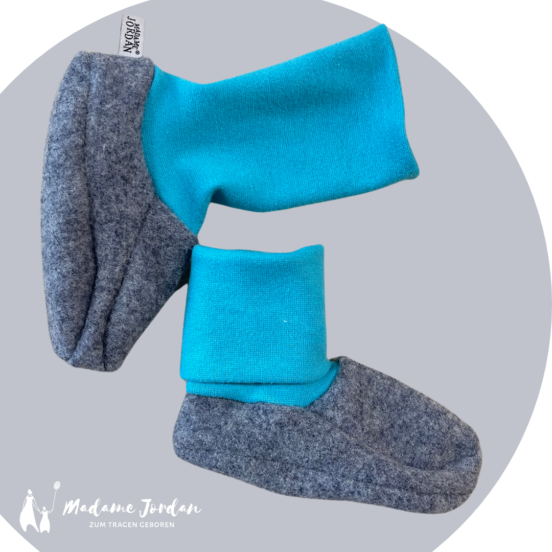 Wollschuhe - Trageschuhe grau / petrol Gr. M