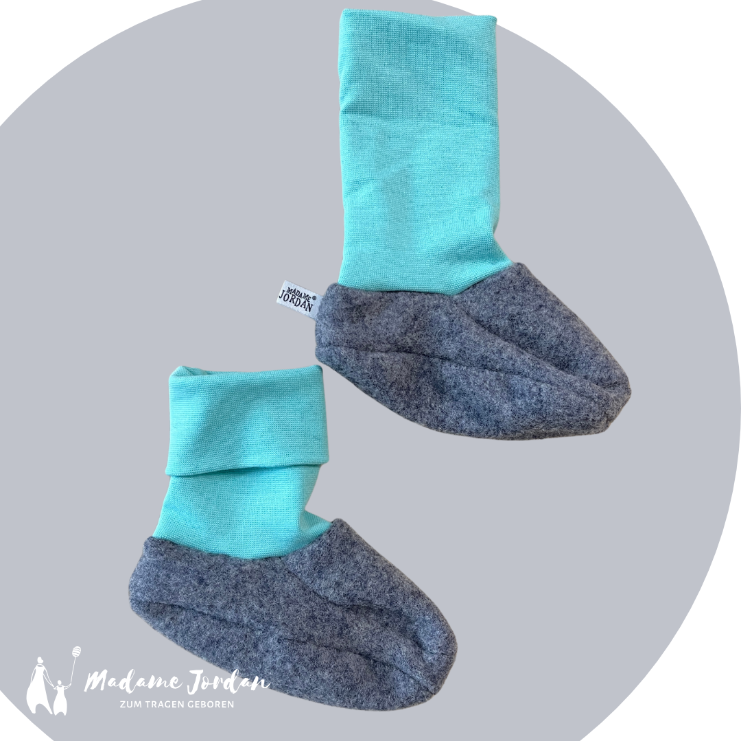 Wollschuhe - Trageschuhe grau / aqua Gr. M