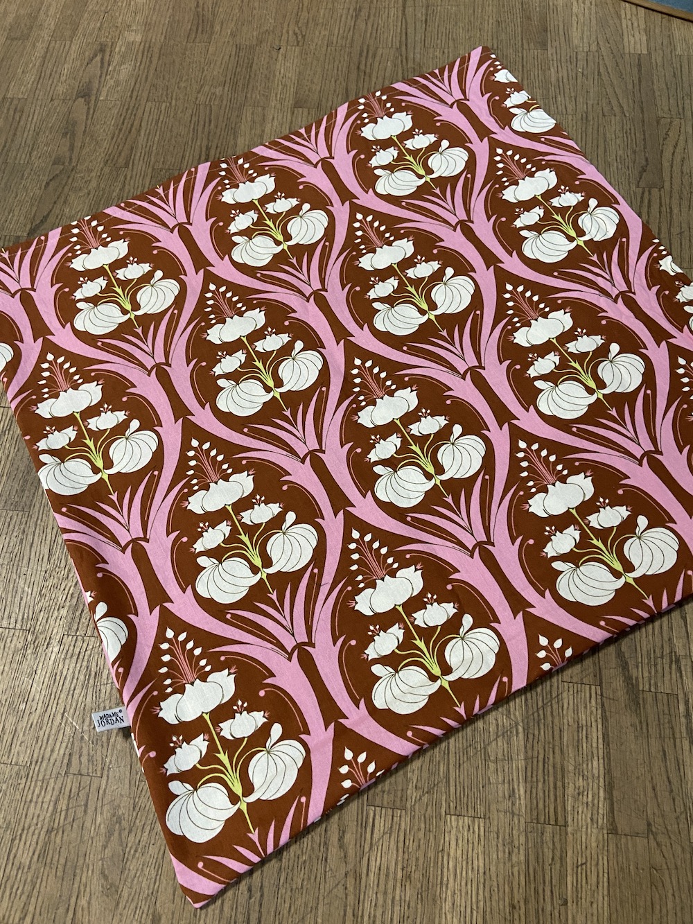 Geschenkbeutel -  Blumen rosa/braun  L
