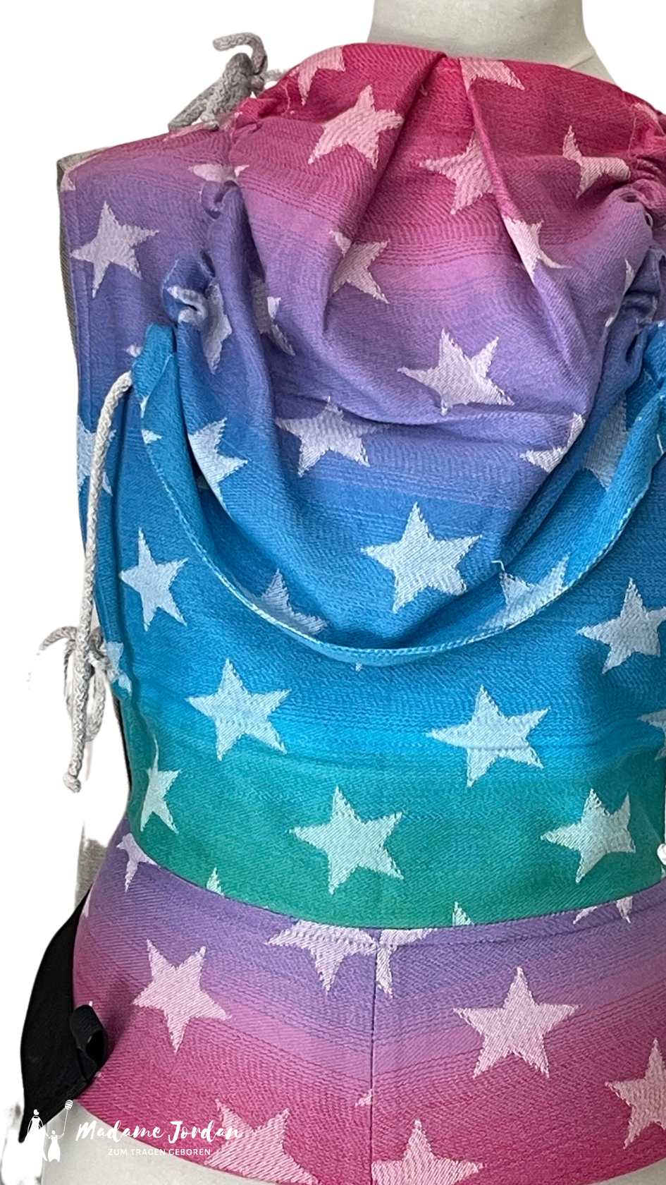 Wrap Conversion Mei Tai Halfbuckle ab Geburt - Rainbow Stars Spectrum - pink