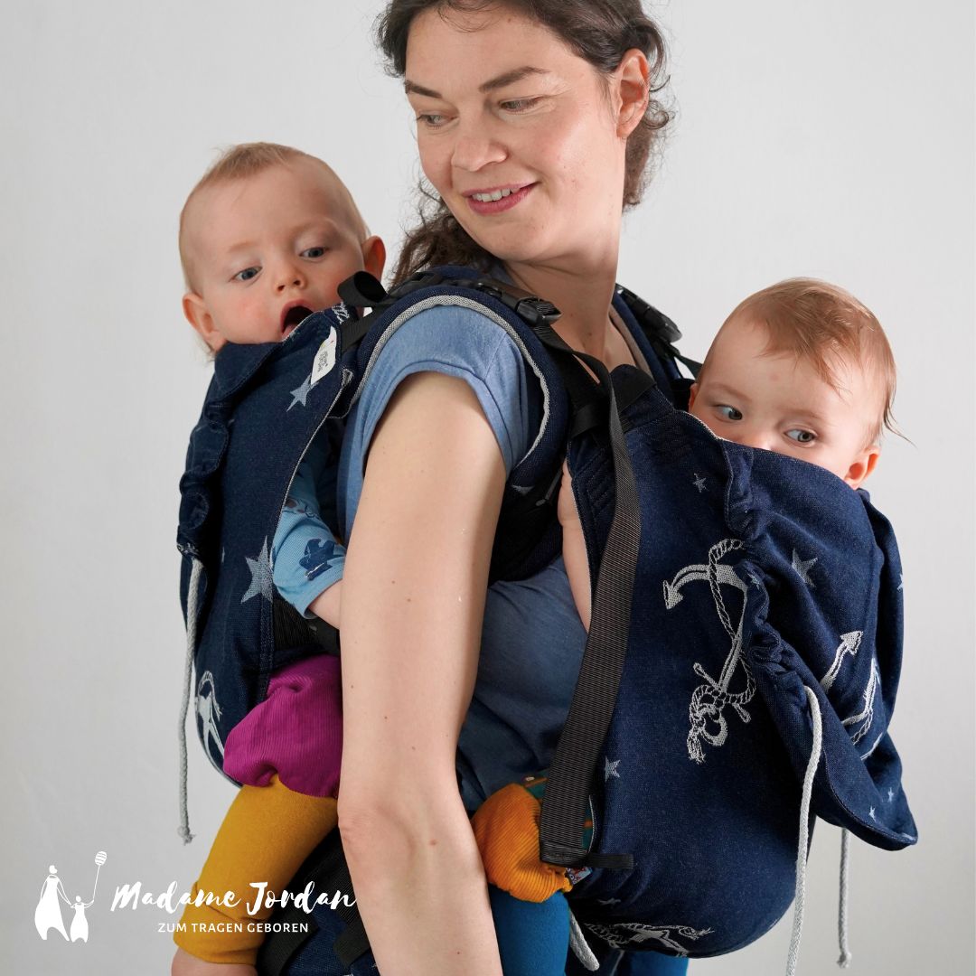 Twinset - Mr X & Twin Rückenteil - Fullbuckle Babytrage für Zwillinge - Anker in Gr.  2 ab 75/80 cm Körpergröße
