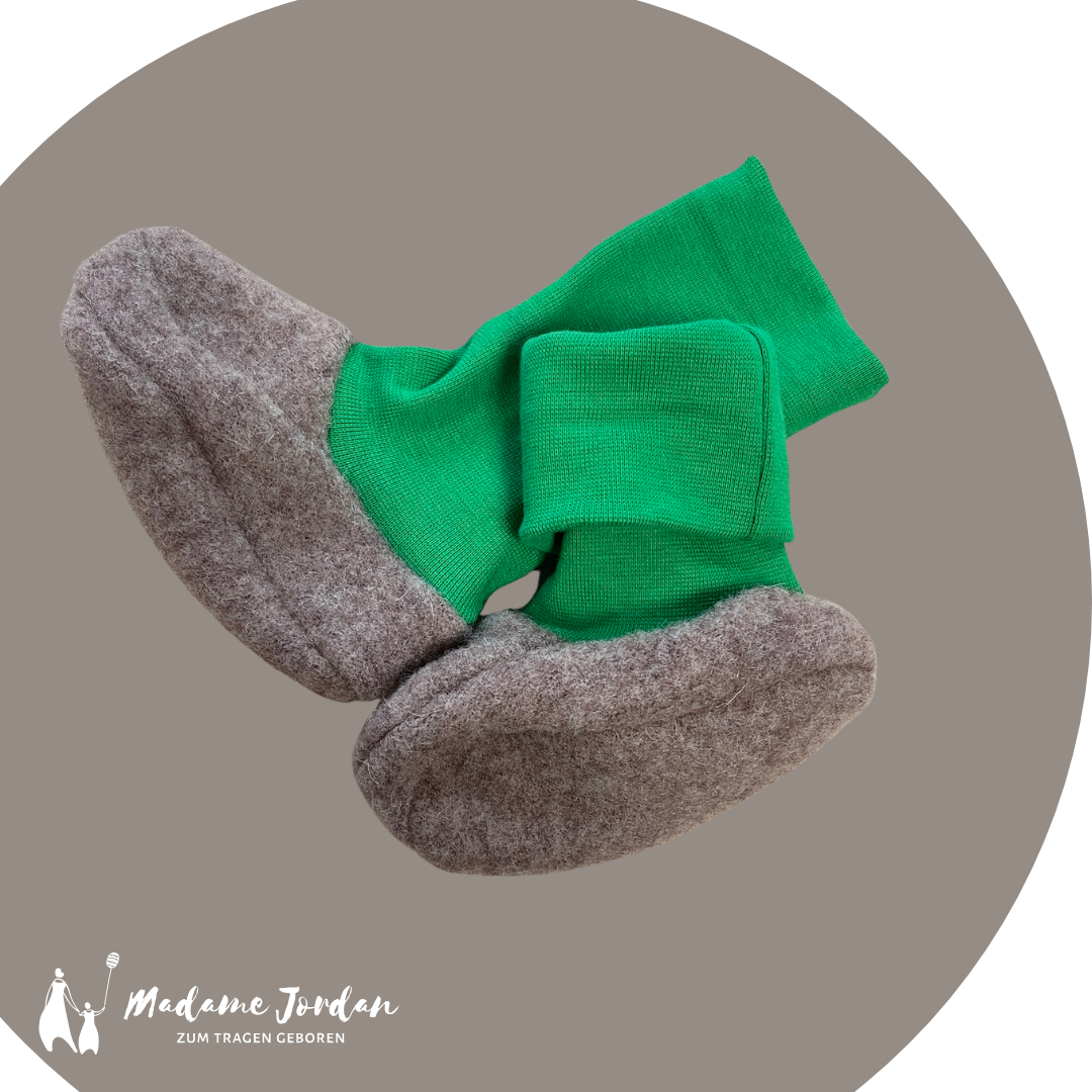 Wollschuhe - Trageschuhe sand / grün Gr. S