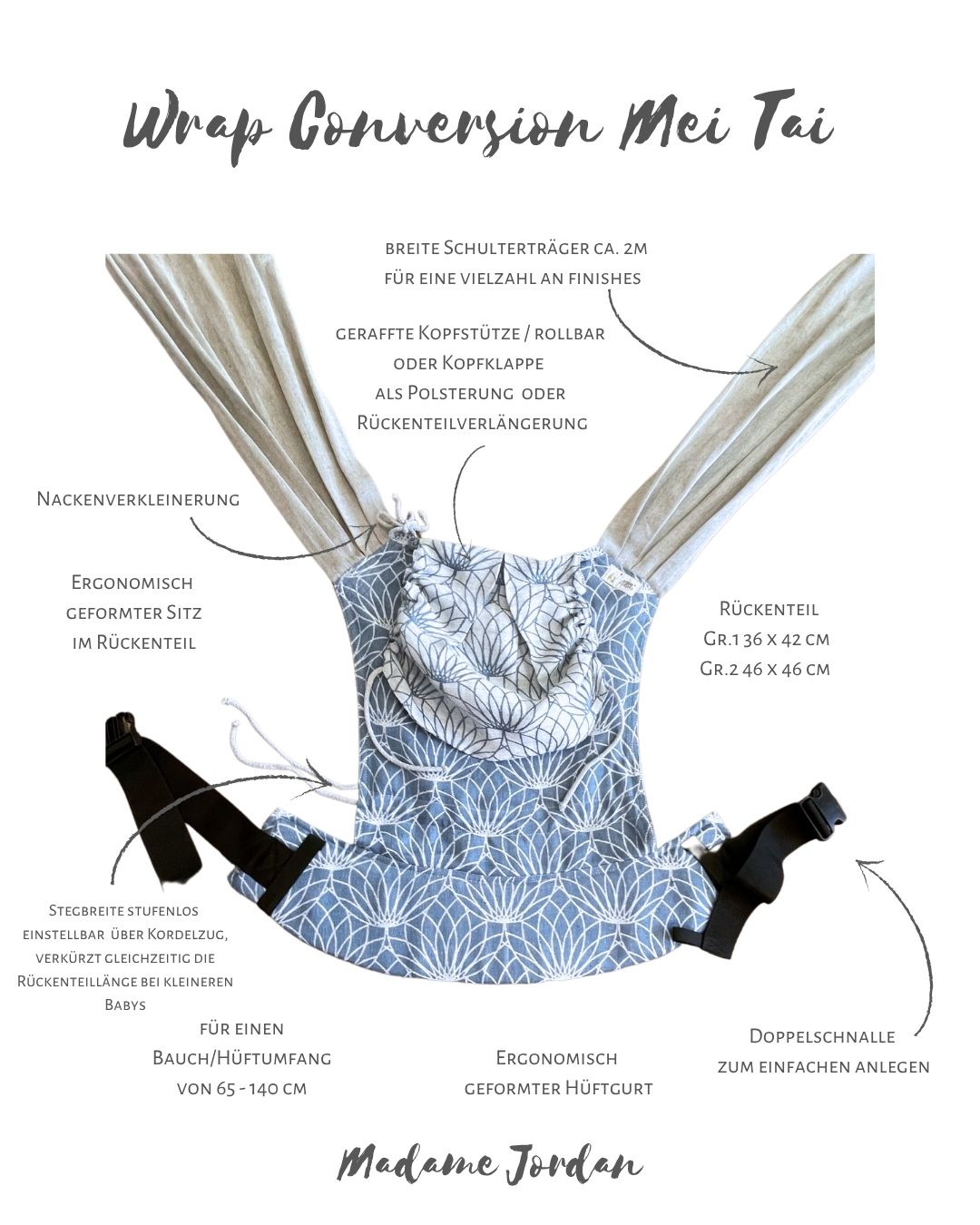 Wrap Conversion Mei Tai Halfbuckle - Leo creme ab Geburt Gr. 1