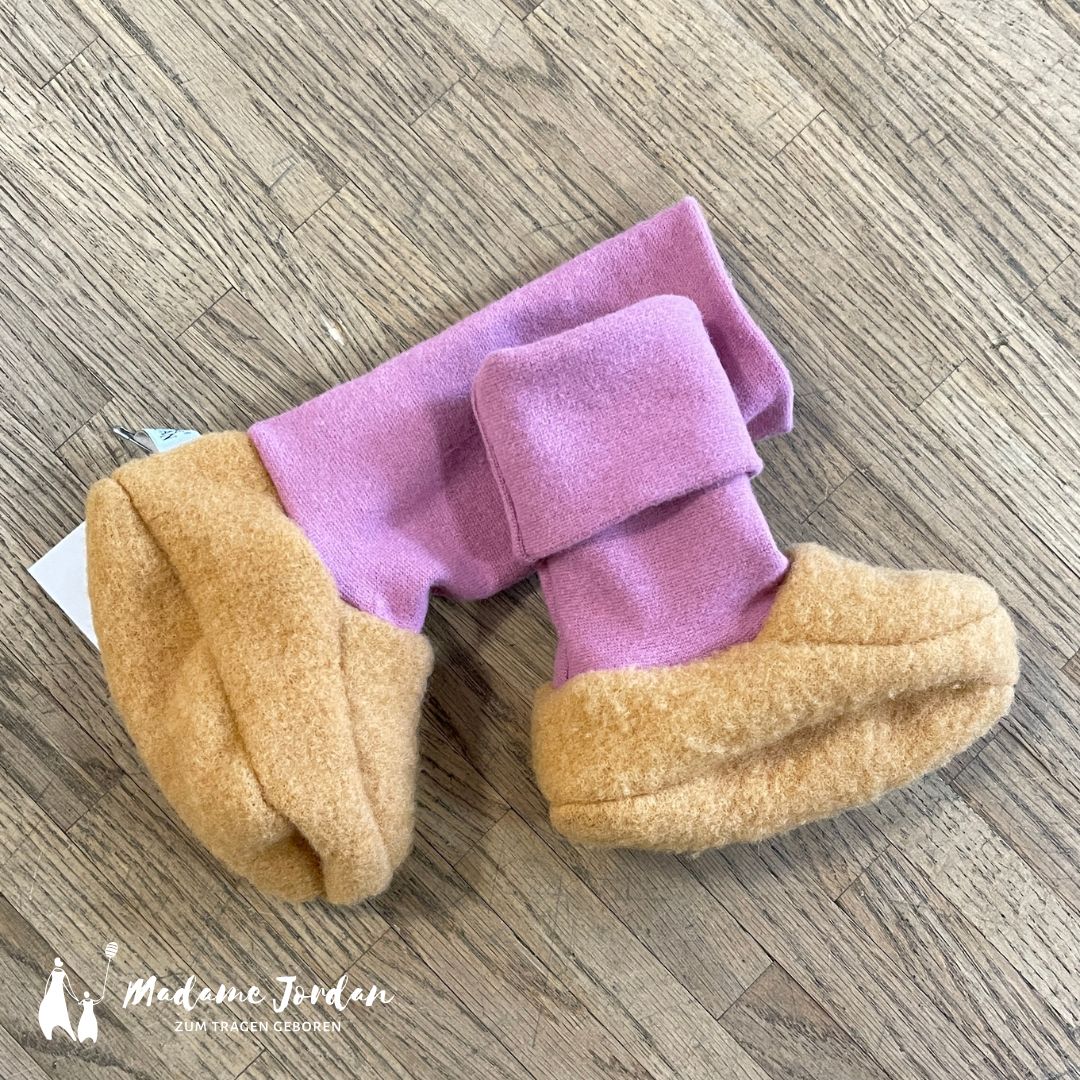 Wollschuhe - Trageschuhe Wolle Curcuma / altrosa