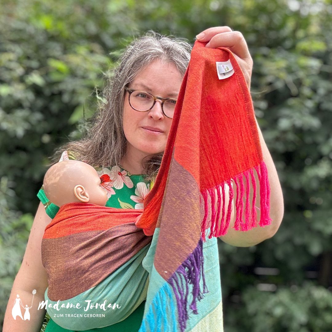 Girasol Exclusive Ringsling - Regenbogen mit Hybridschulter - gelb mit Fransen