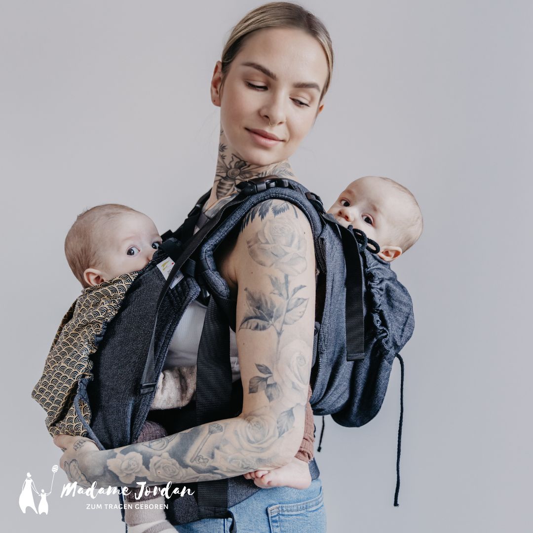 Twinset - Mr X & Twin Rückenteil - Fullbuckle Babytrage für Zwillinge - Urban Nights Kasuri Gr. 2 