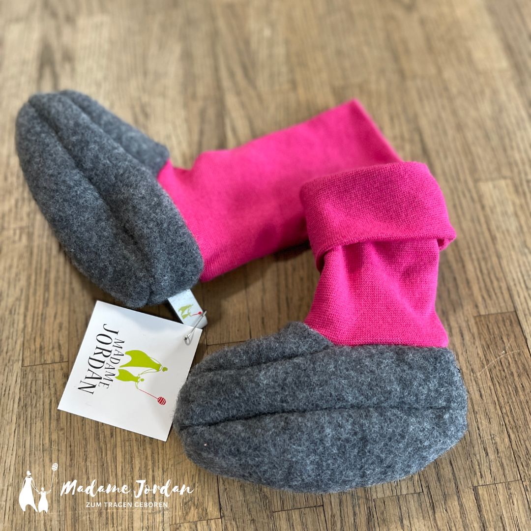 Wollschuhe - Trageschuhe Gr. M grau / pink