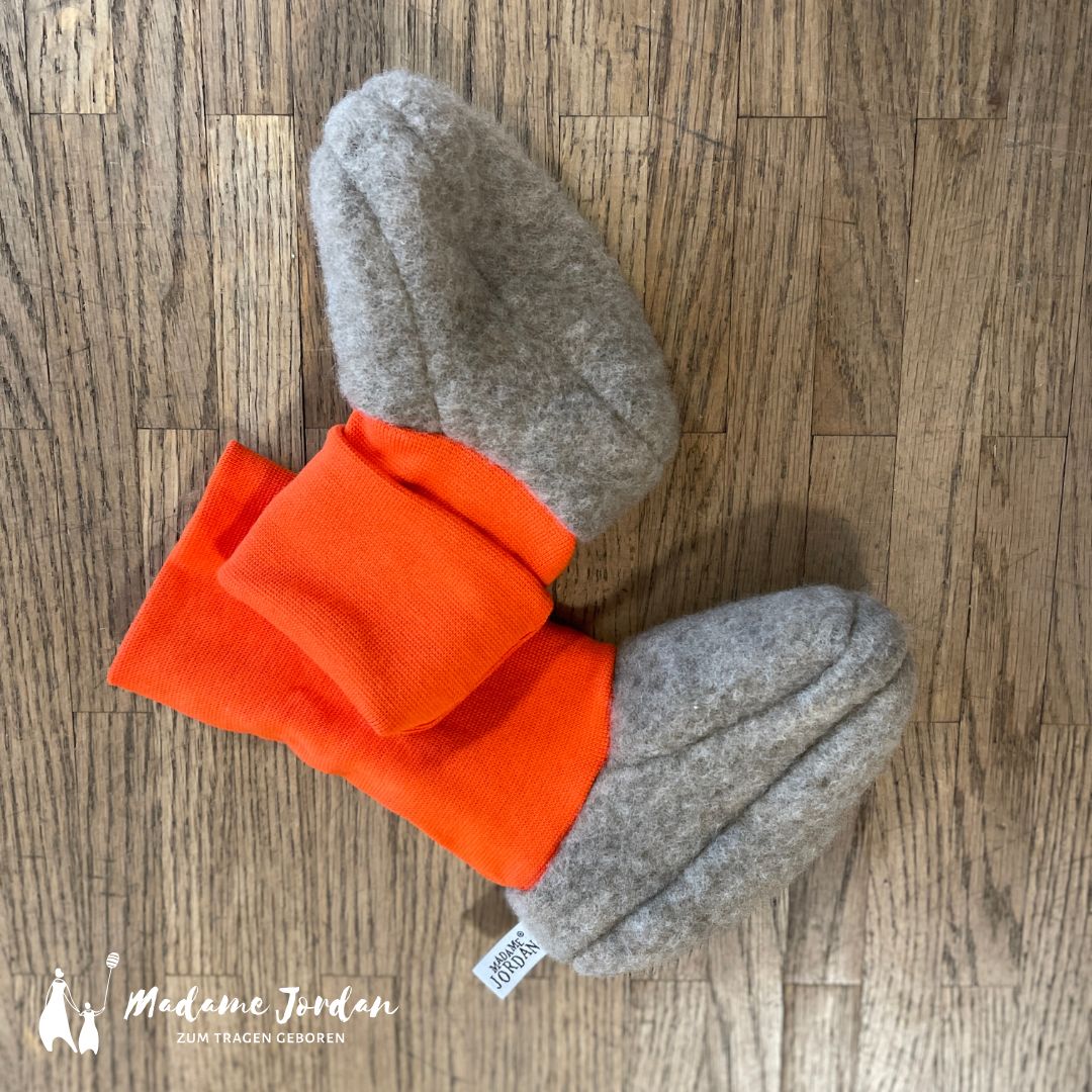 Wollschuhe - Trageschuhe Gr. M Cappuccino / orange